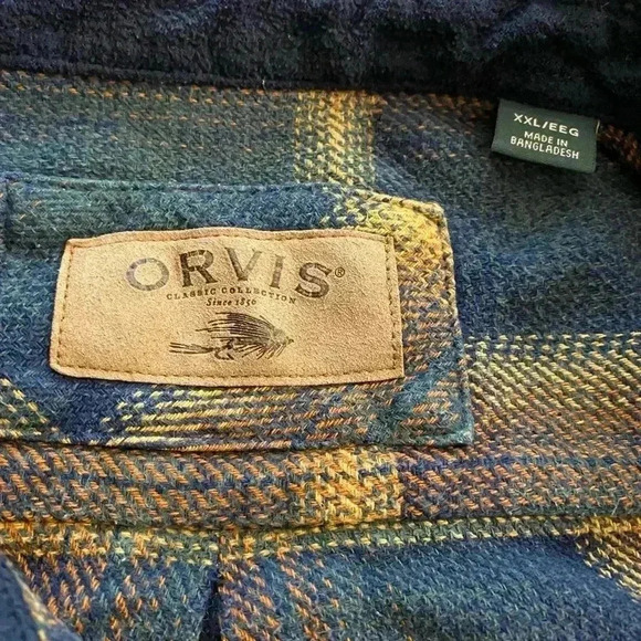 Orvis Men’s Heavyweight Shacket Cotton Plaid Blue Tan XXL - Picture 5 of 12